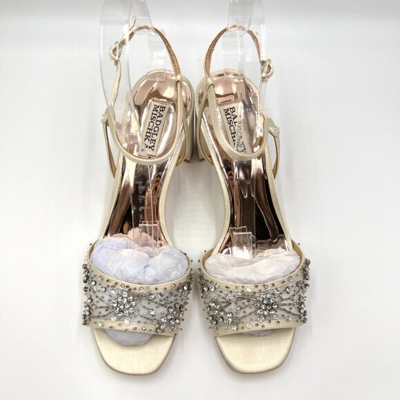 Badgley Mischka Size 9 Blaine Ivory White Jeweled Dress Sandals‎ Heels Shoes - Picture 3 of 12